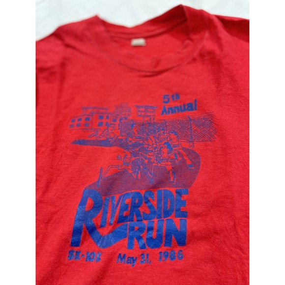 Vtg 1980's Shirt Medium Tag Actual XS Long Sleeve Red Riverside Run Pepsi